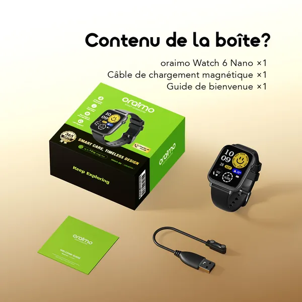 Oraimo Watch 6N OSW-8000N — Montre intelligente | Écran tactile couleur | Suivi de santé complet | Modes sportifs | Livraison Gabon | Kadmarket